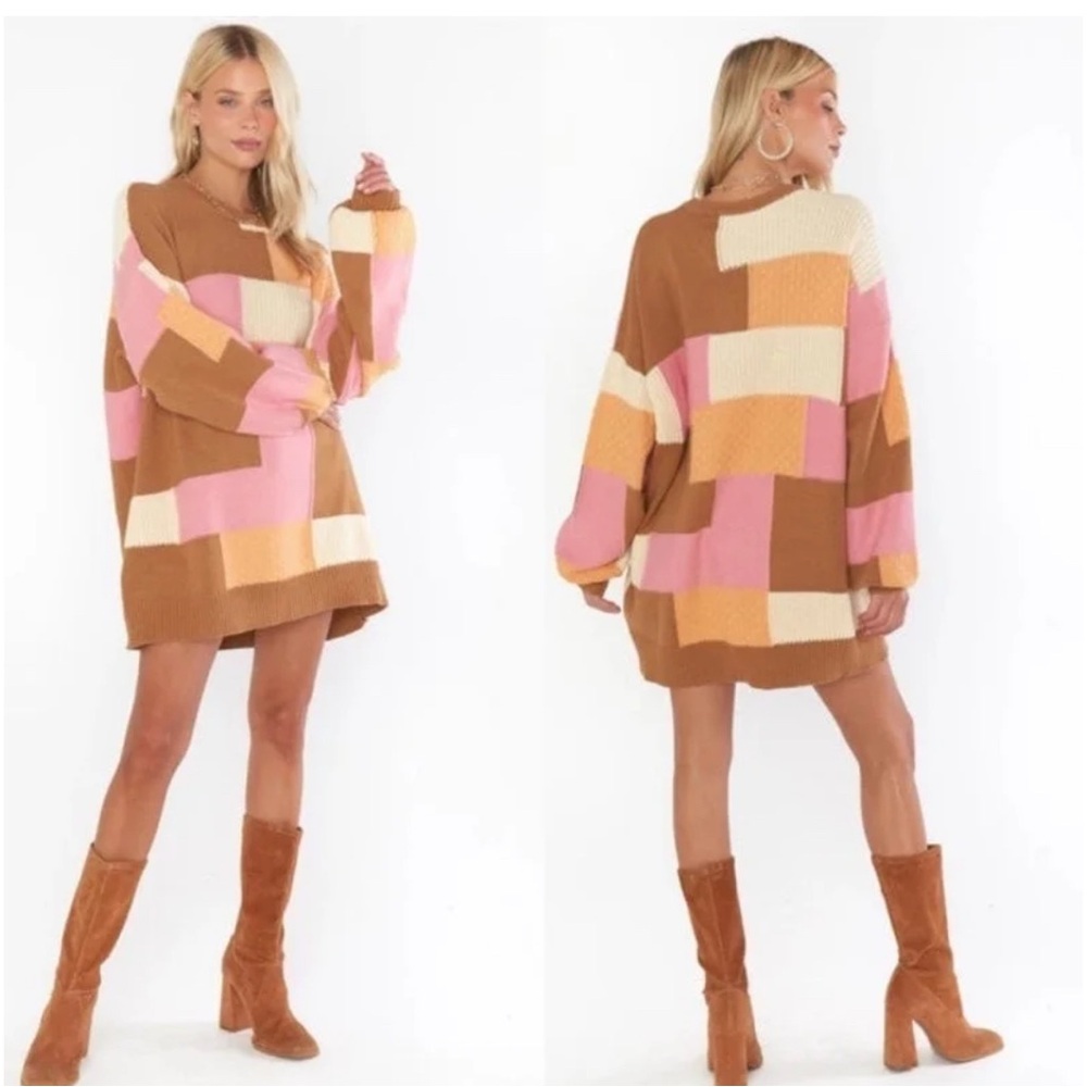 Colorblock Sweater in Pink, Cream, and Brown